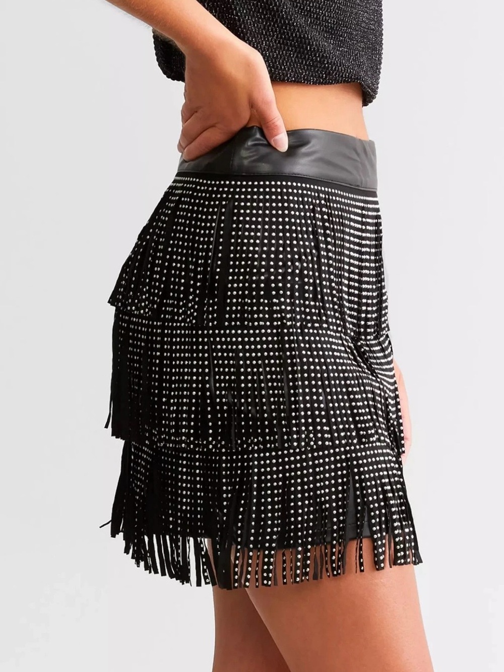 Sincerely Jules Black Studded Fringe Mini Skirt - Picture 3 of 11